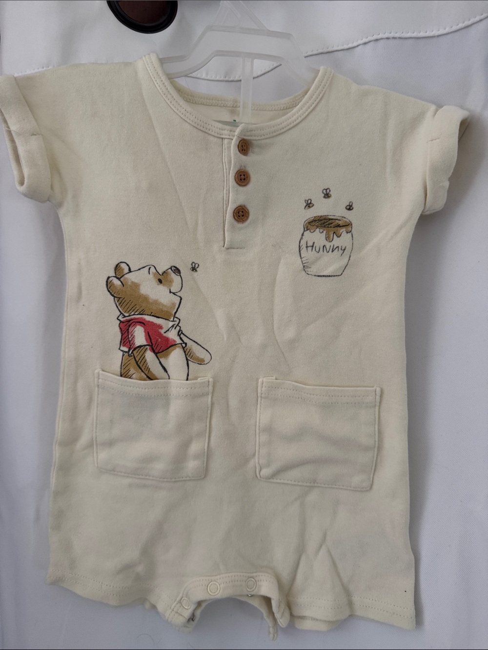 Disney Baby Cream Winnie the Pooh Pocket Romper with Honey Jar3/6 months